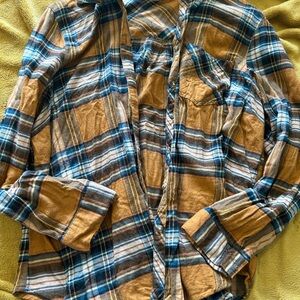 Maurices Mustard and Blue Plaid Button-Down Shirt